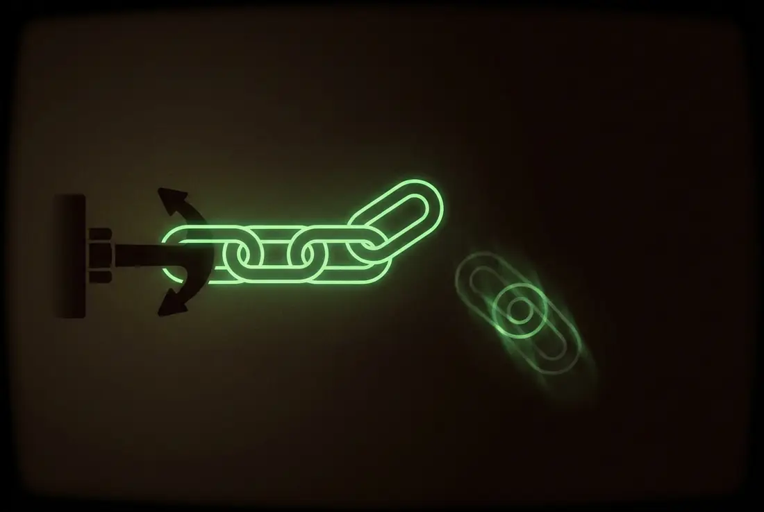 three chain links hooked to a fixed anchor, a fourth link falling away - short chains restart free