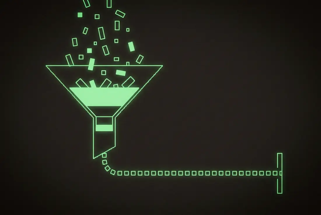 a funnel catching falling scraps and releasing them as one neat line - the single inbox