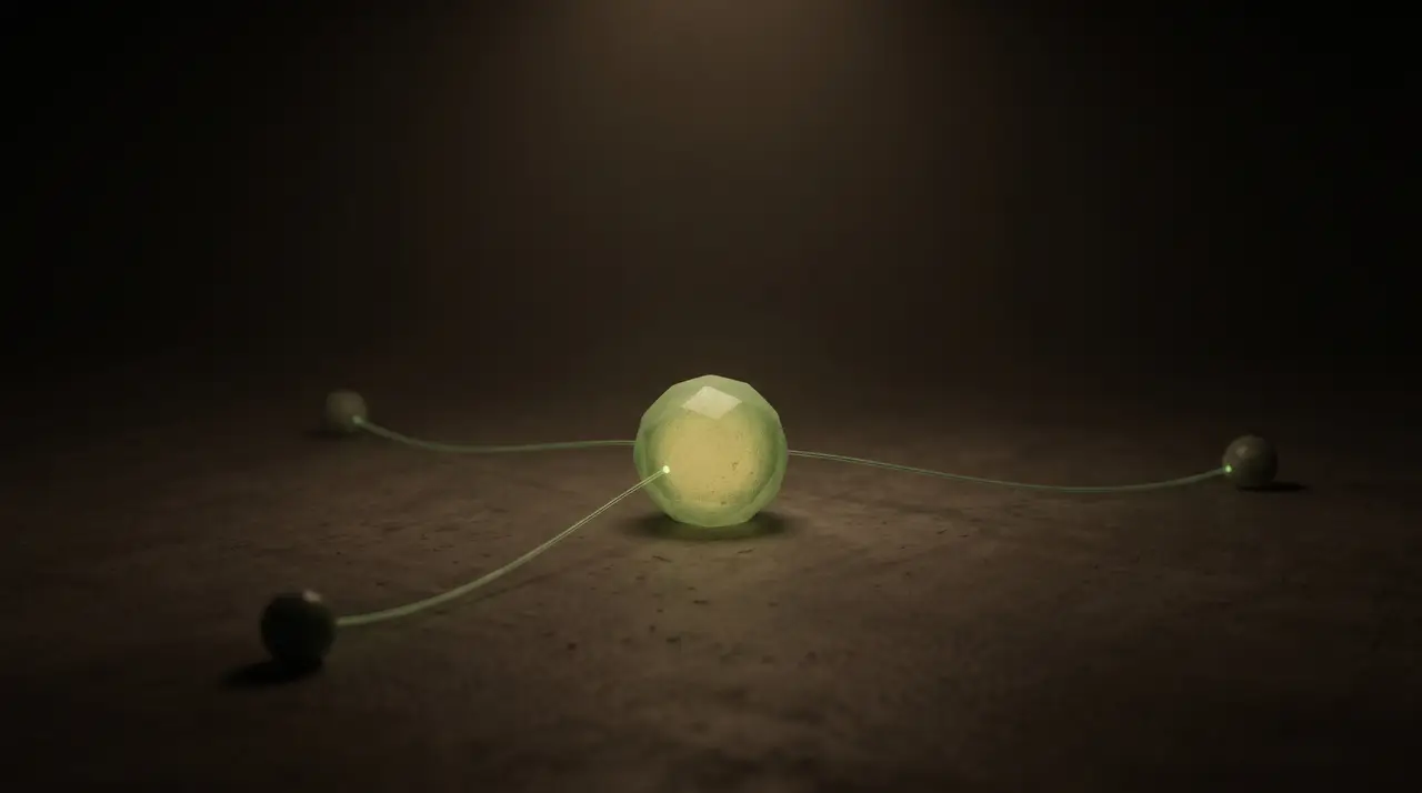one central green-lit node directing three faint autonomous worker nodes in the dark