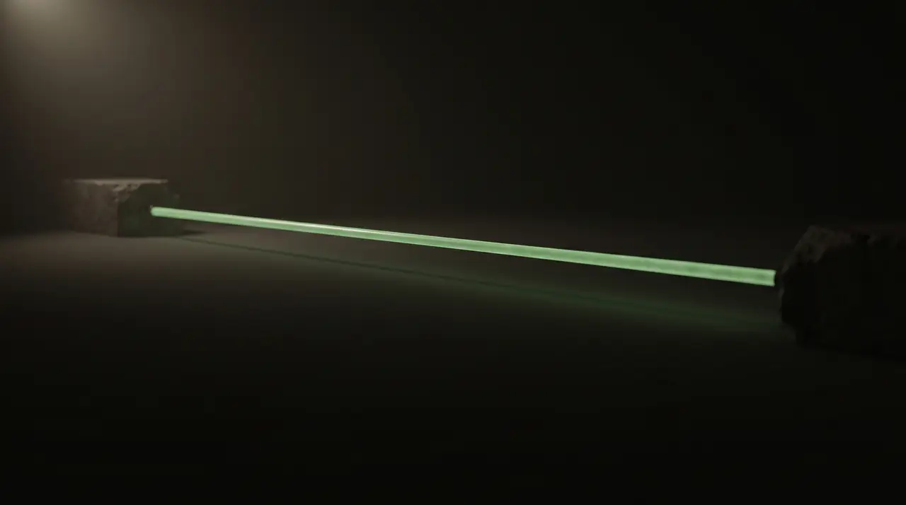 a long dark supply line of green light between two distant points