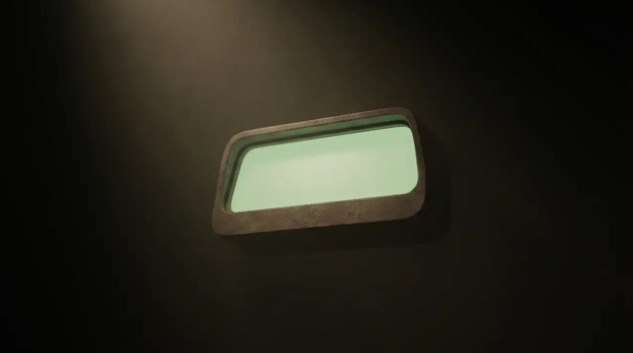 a quiet green-lit dashboard panel floating in void, no text