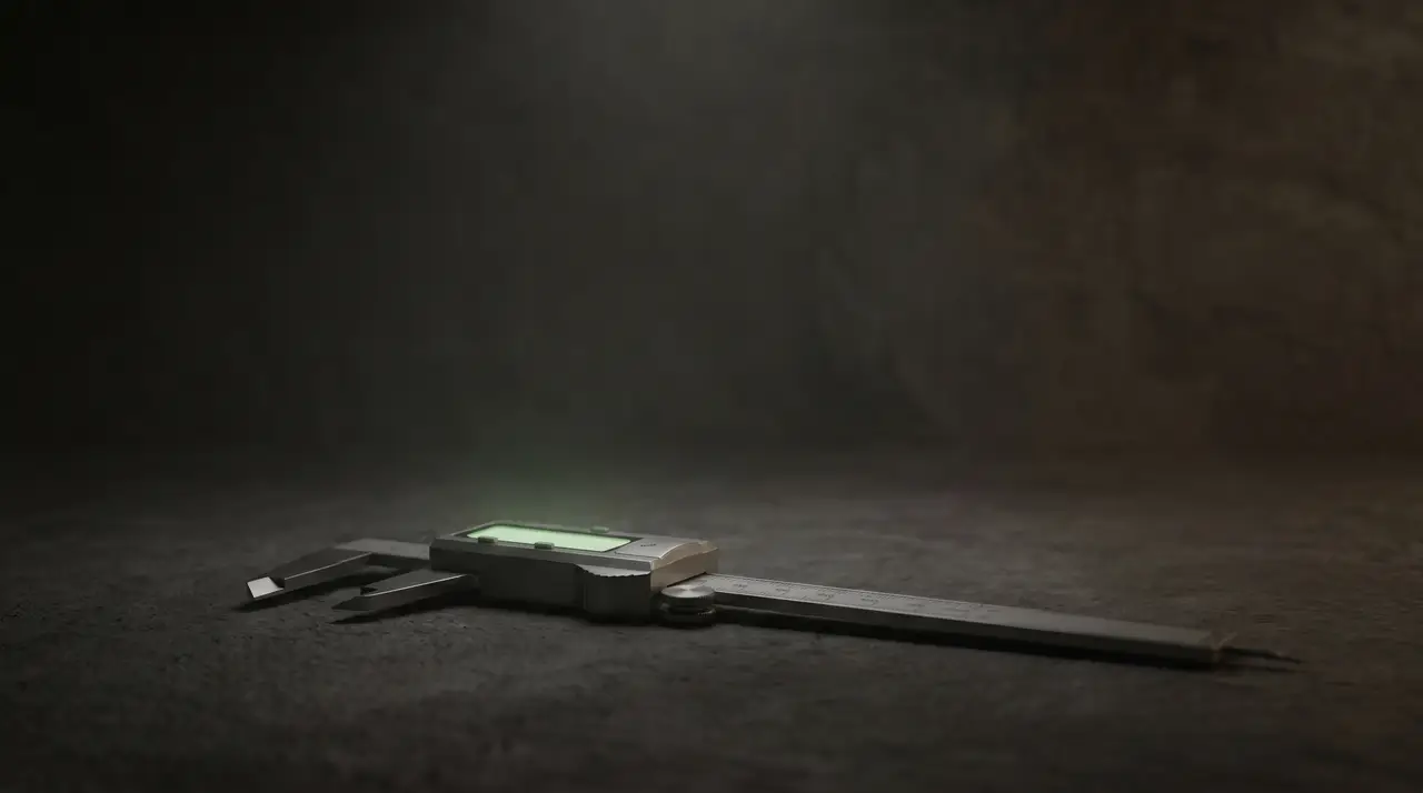 a single green-lit precision tool on a dark workbench