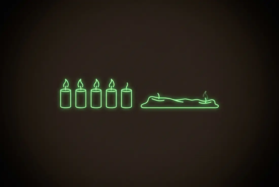 five short bright candles burning steadily beside one long melted dim candle - short chats outlast the marathon