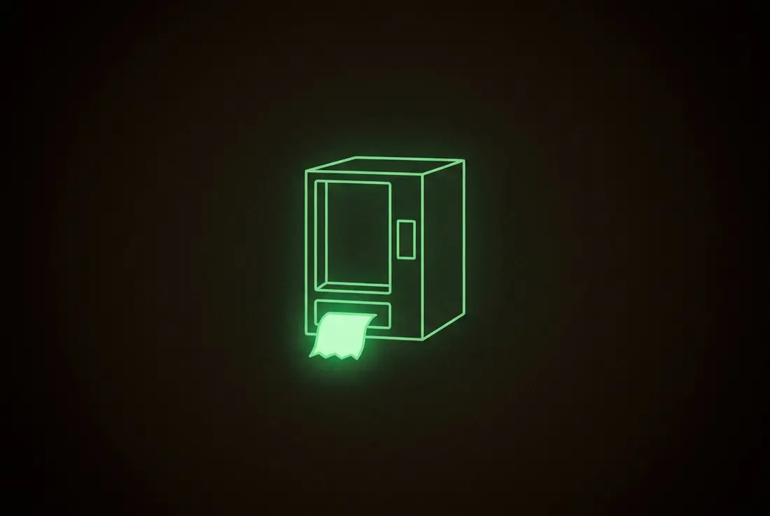a small vending machine dispensing a glowing receipt - the quote calculator, built
