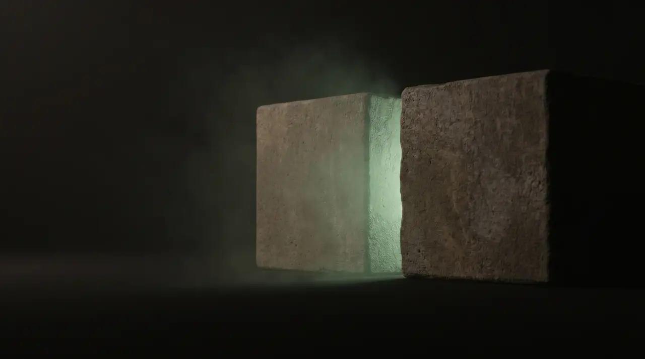 a green-lit gap between two shapes, tension about to release