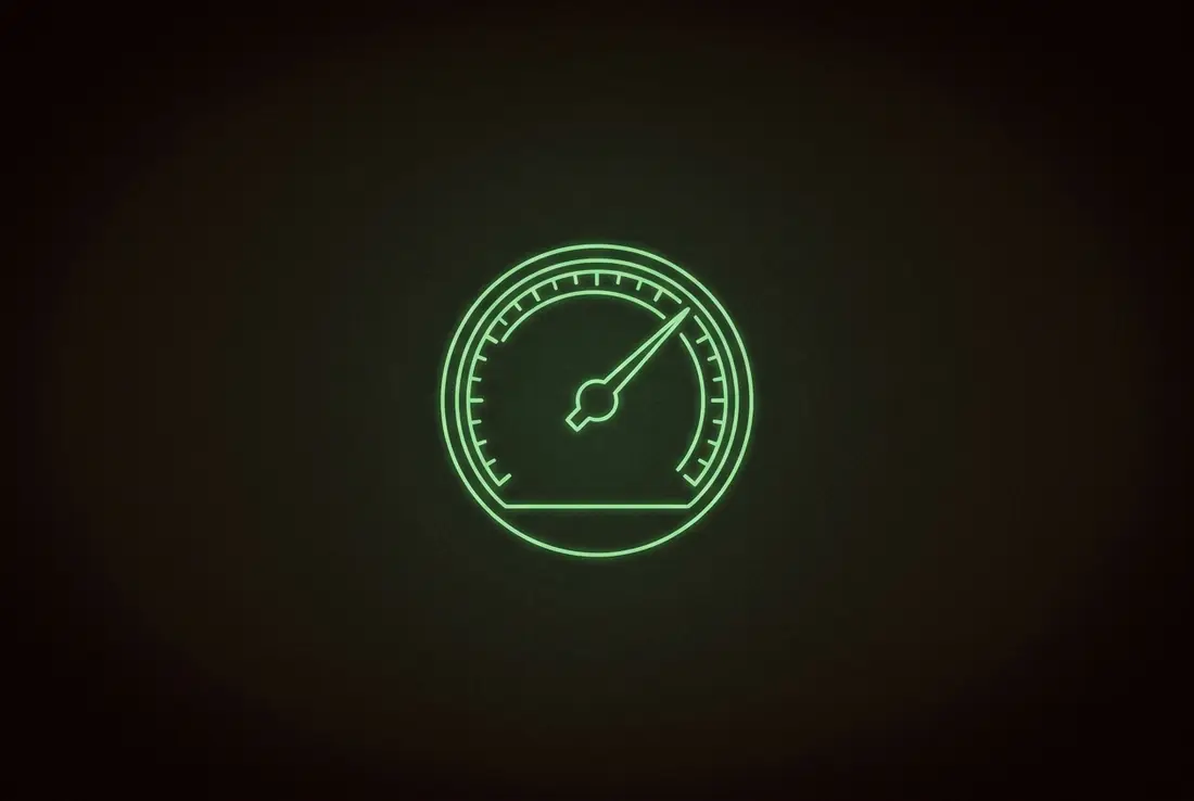 a glowing dashboard gauge on a dark panel, its needle rising