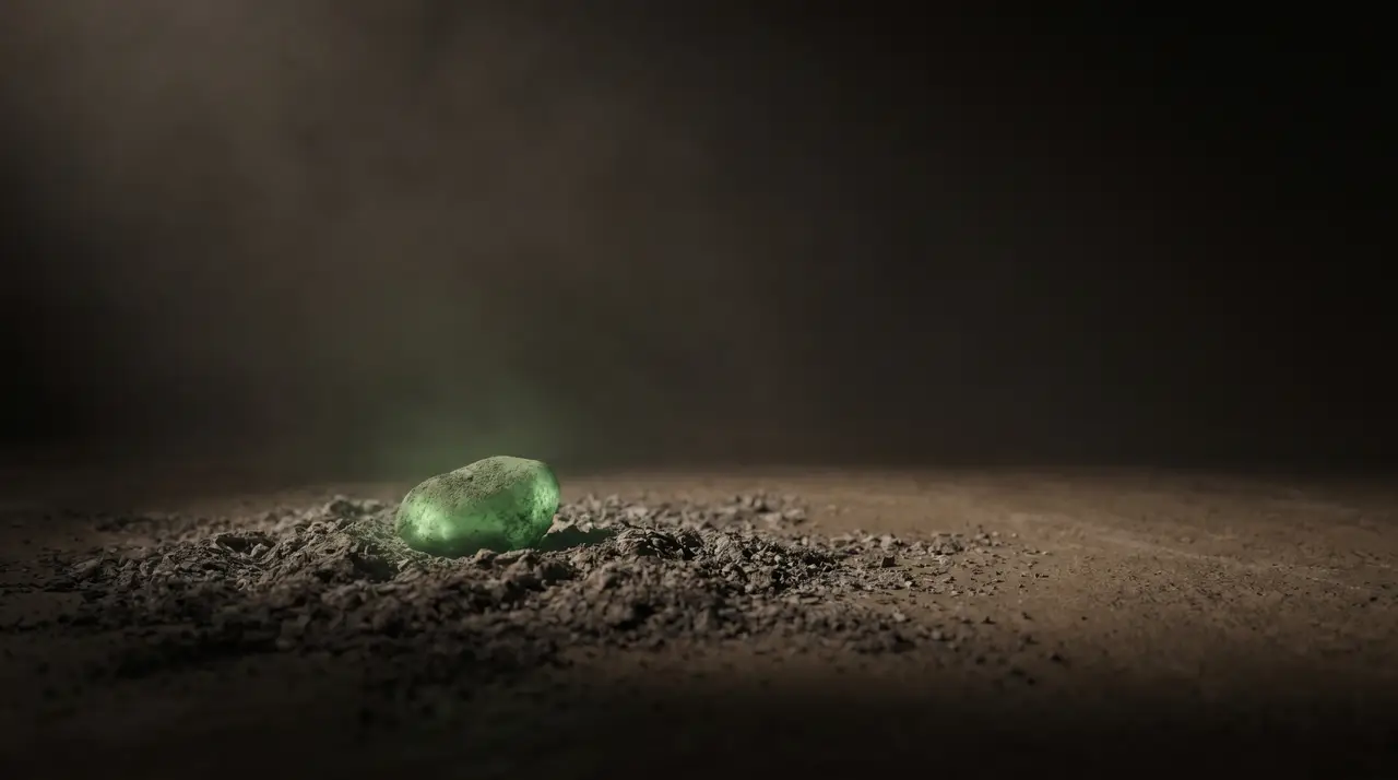 a single green ember still glowing in a field of cold grey ash