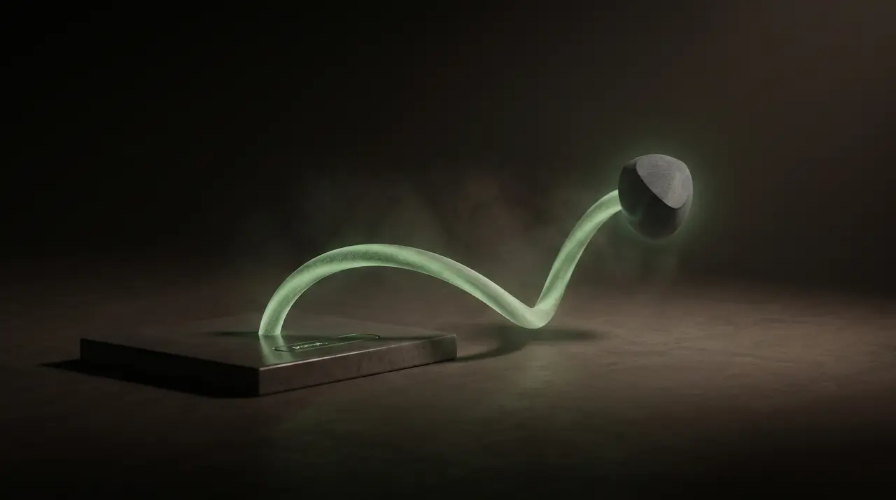 a quiet green workflow of light from prompt to product, dark