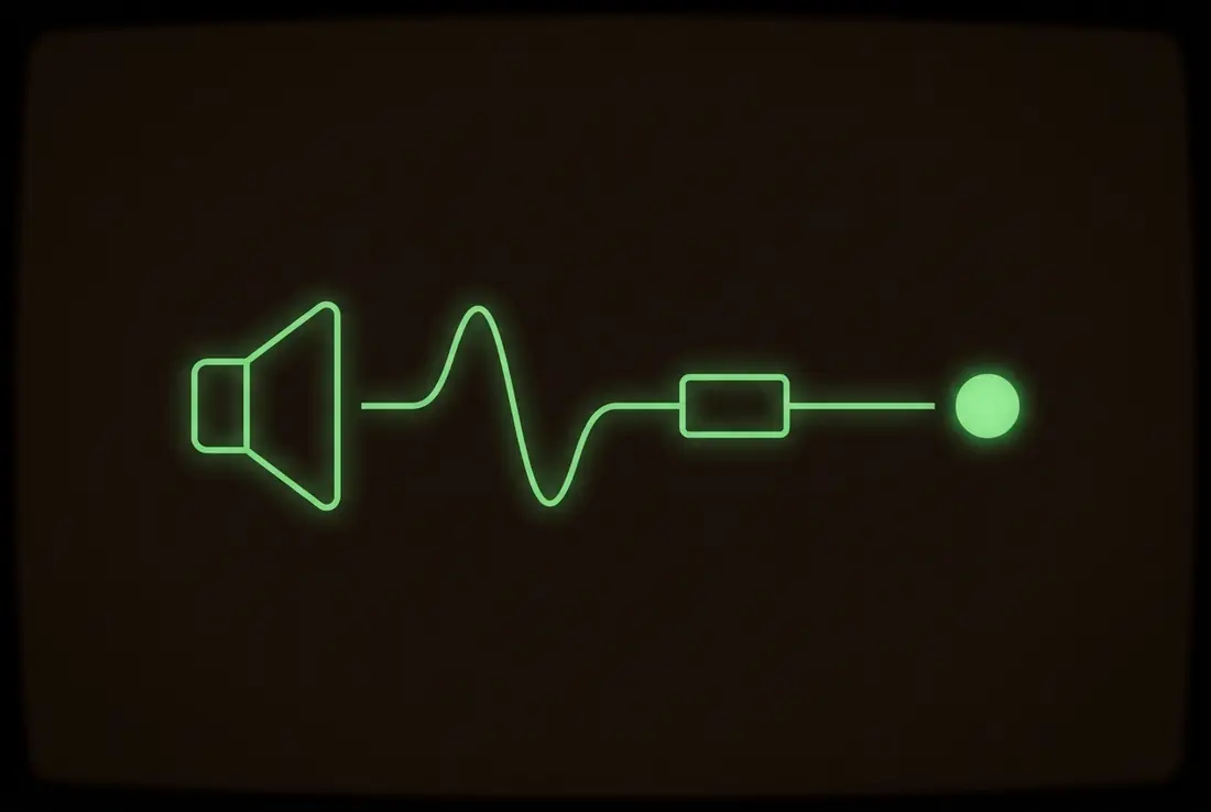 a speaker icon routing a waveform through a junction box into a record dot - system audio, solved