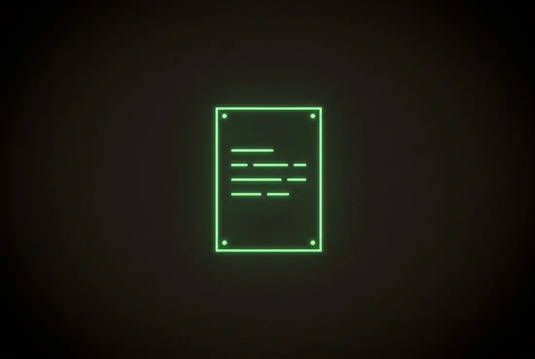 one glowing page pinned to a dark wall, five short lines on it - the whole plan