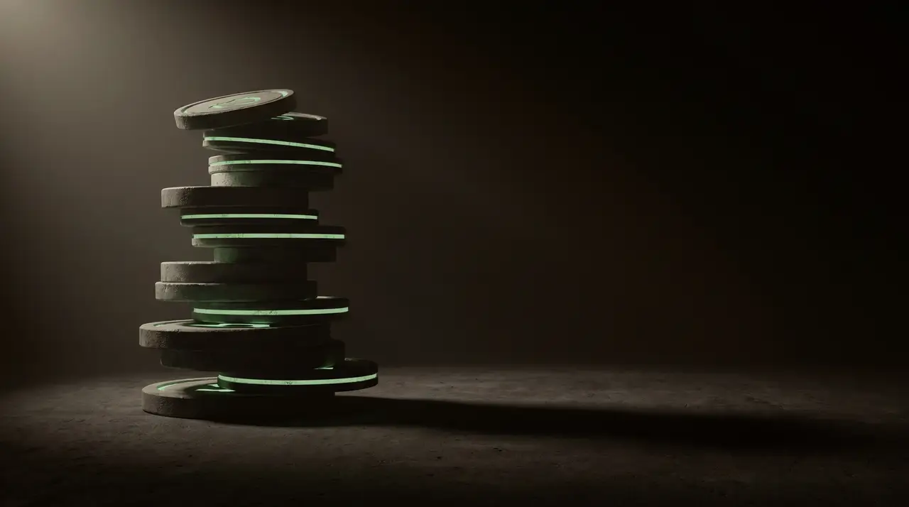 a dark stack of glowing green subscription chips piling up casting long shadows